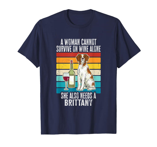 Brittany Spaniel Wine Retro Vintage Brittany Dog Men Women T-Shirt