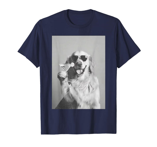 Funny Cocktail Dog Golden Retriever With Sunglasses Martini T-Shirt