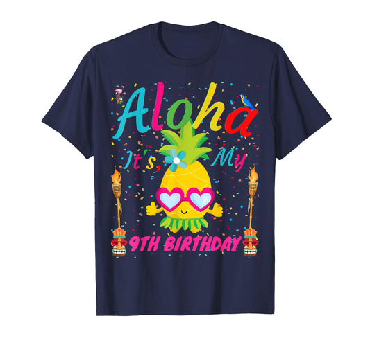 Aloha It's My 9th Birthday Hawaii 9 Years Girls Luau Candles T-Shirt
