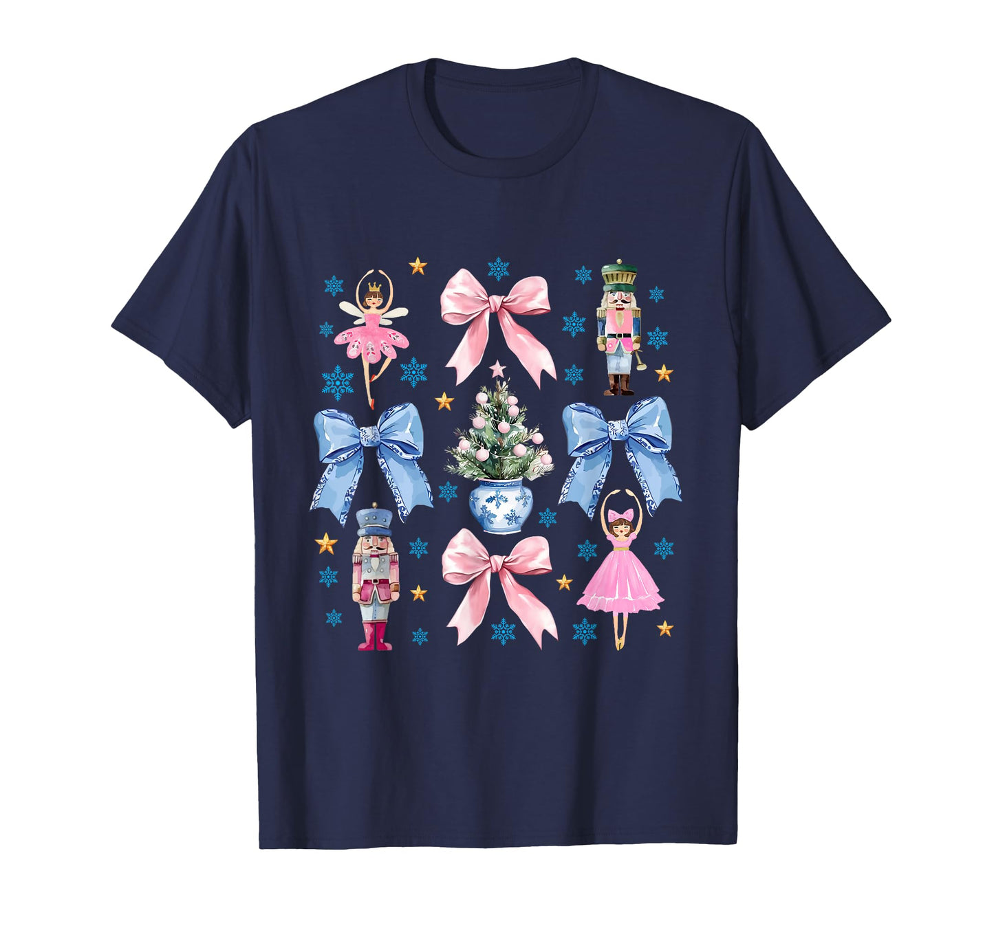 Coquette Pink Blue Bow Nutcracker Xmas Merry Christmas T-Shirt