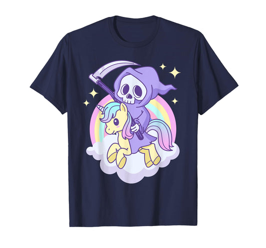 Cute Pastel Goth Grim Reaper on a Unicorn T-Shirt