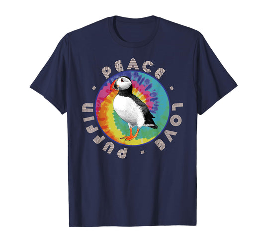 Vintage Retro Style Atlantic Sea Bird Fly Peace Love Puffin T-Shirt