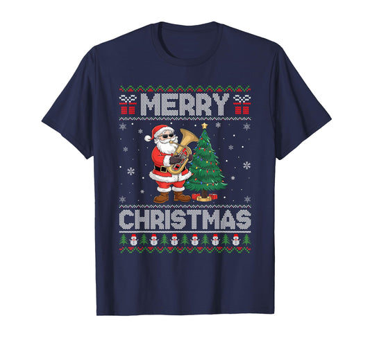 Santa Playing Tuba Men Women Kids Ugly Christmas T-Shirt