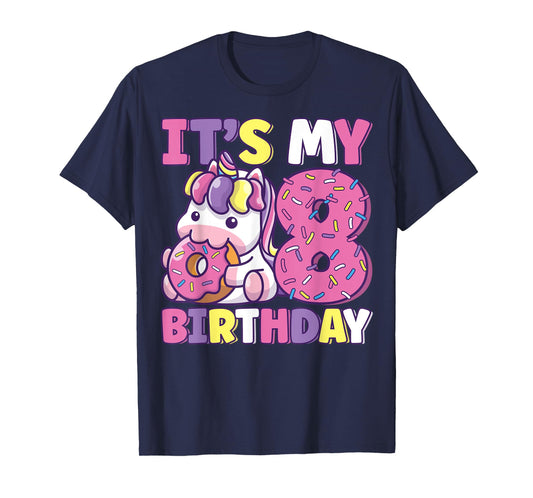 It's My 8th Birthday Party Cute Girls Donut Birthday Unicorn T-Shirt