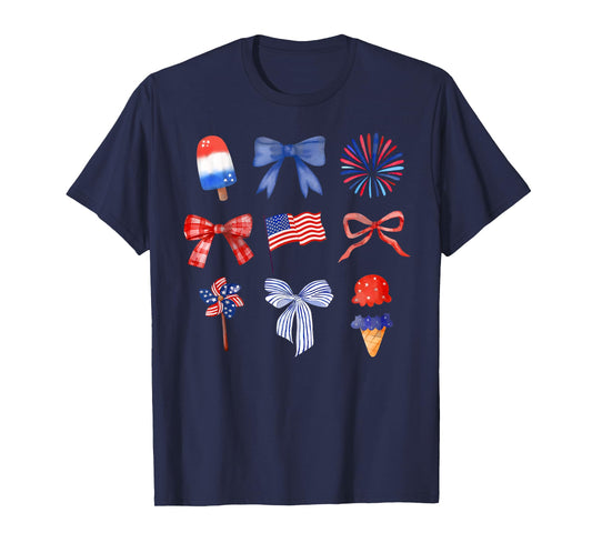 Coquette Bow Ice Cream America Freedom Patriotic 4th Of July T-Shirt