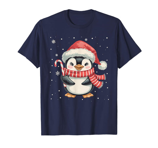 Penguin Christmas Candy Cane Santa Hat Funny Xmas Pajamas T-Shirt