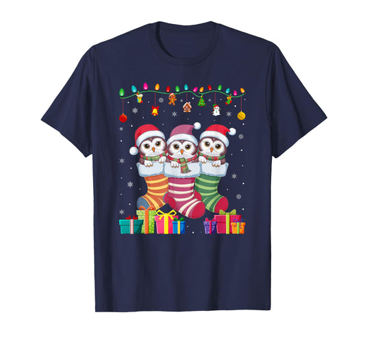 Three Snowy Owl in Sock Funny Boys Girls Kids Christmas T-Shirt