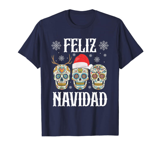 Feliz Navidad Skeletons Reindeer Santa Mexican Christmas T-Shirt