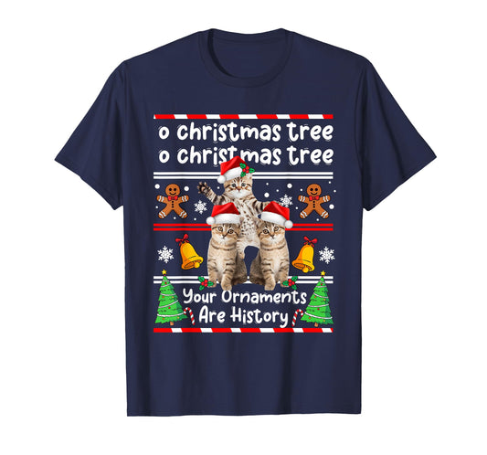 Christmas Oh Christmas Tree Your Ornaments are History Funny Cat Xmas T-Shirt - Black, Small, Unisex-Adults, Unisex-Kids, Short Sleeve, T-Shirt, Animal Print, Christmas, Cotton Blend, Machine Wash