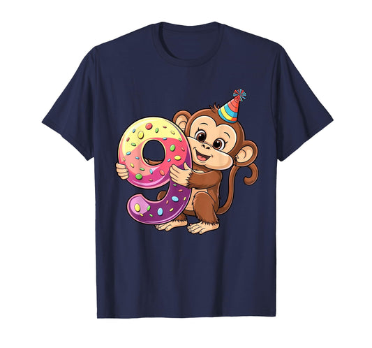 Monkey Birthday Age 9 Girl T-Shirt