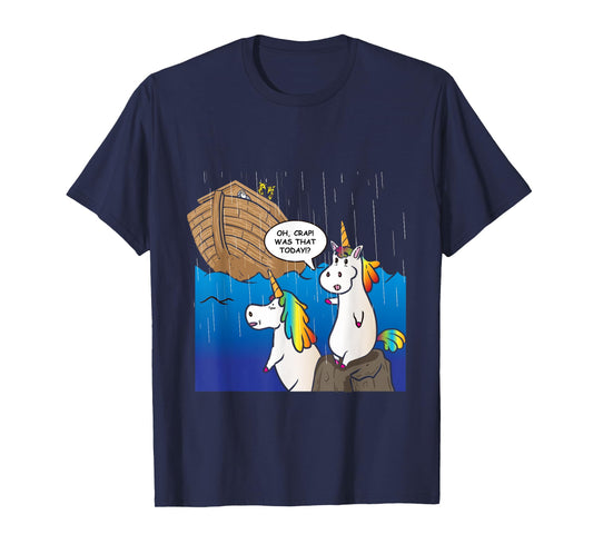Two Unicorns Missing Ark Noah During Rain Funny Christian T-Shirt