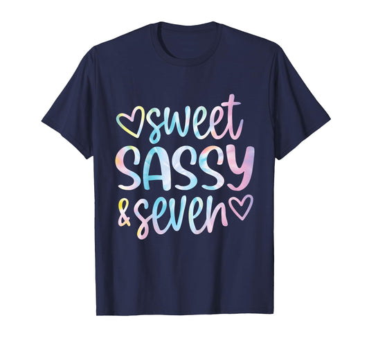 Tie Dye Sweet Sassy and Seven 7th Birthday Girls 7 Years Old T-Shirt