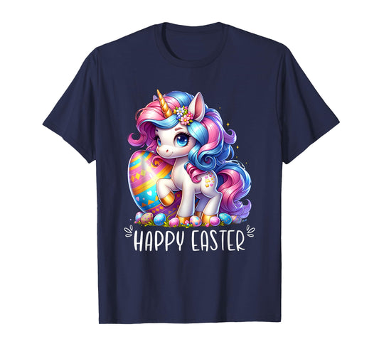 Unicorn Happy Easter Day Bunny Rainbow Egg Girls Kids T-Shirt