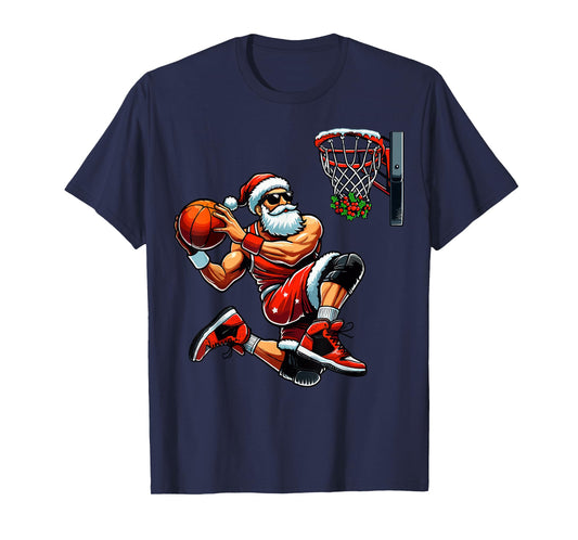 Santa Basketball Player Dunking Xmas Christmas Basketball T-Shirt