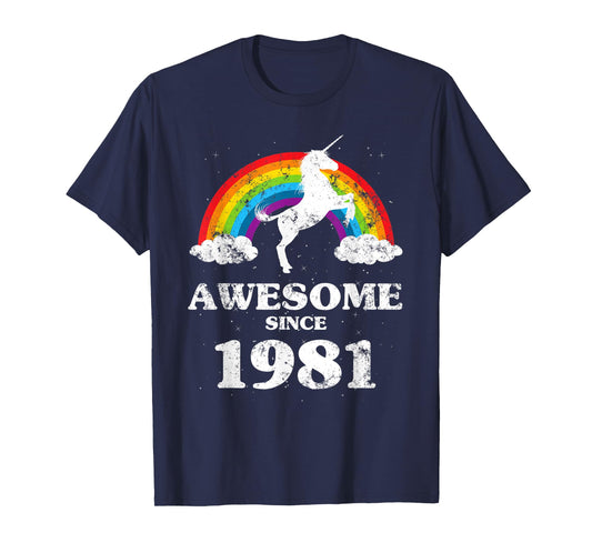 Unicorn Rainbow Vintage 1981 Birthday Retro Vintage T-Shirt