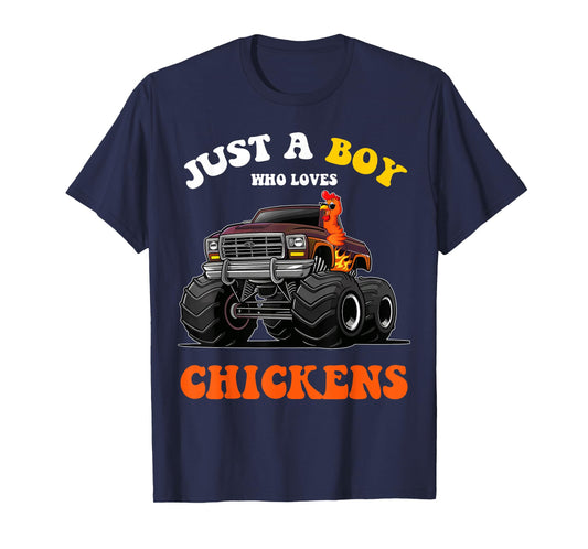 Just a Boy Who Loves Chickens And Monster Truck Kids Boys T-Shirt