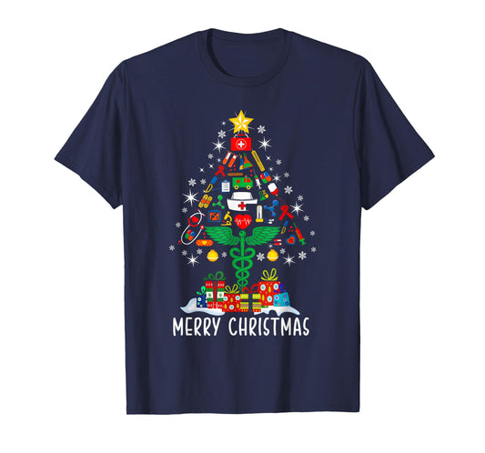 Merry Christmas Nurse Xmas Scrub Top Women Stethoscope Women T-Shirt