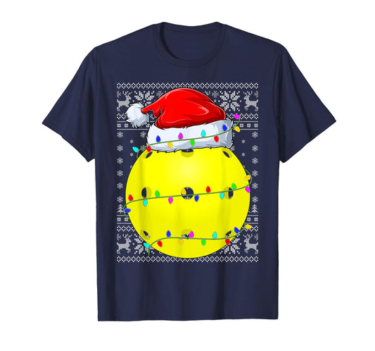 Ugly Sweater Sports Player Santa Hat Pickleball Christmas T-Shirt