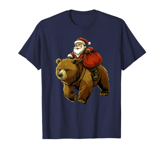 Funny Santa Bear Christmas Graphic Tee Kids Boys Men Xmas T-Shirt