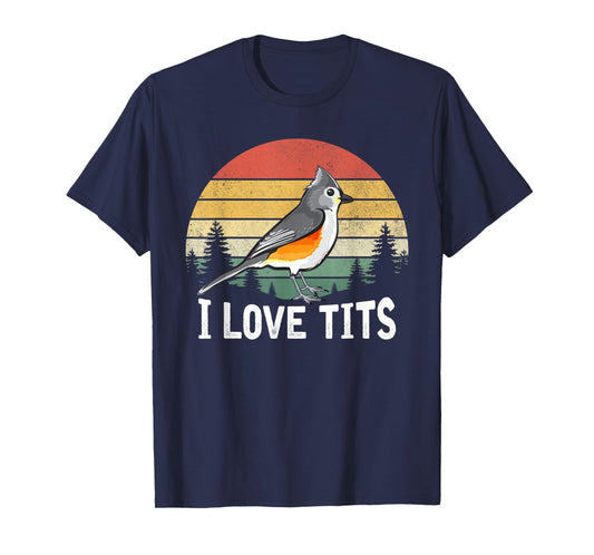 Retro Tufted Titmouse Bird Sunset Gift Funny T-Shirt