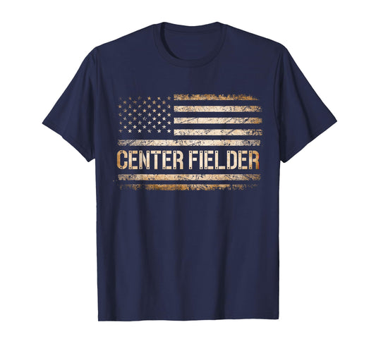 Baseball Center Fielder Retro USA FLAG High School Baseball T-Shirt