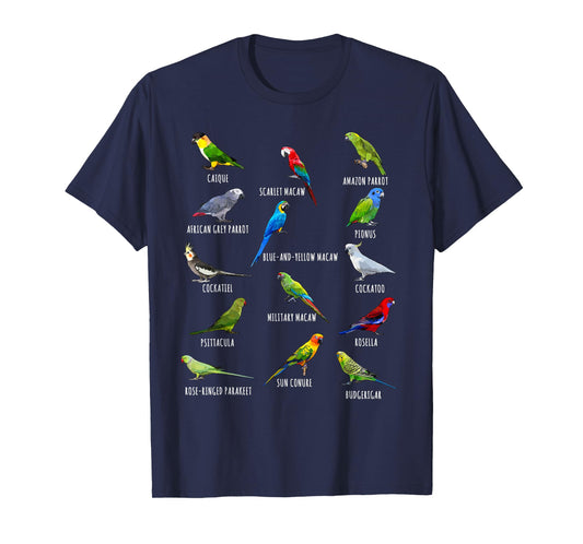 Different Parrot Species Biology Types Bird Identification T-Shirt