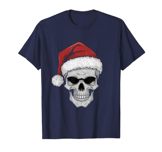 Santa Hat Skull Heavy Metal Goth Sarcastic Rock Christmas T-Shirt