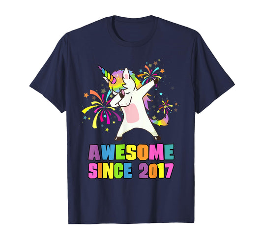 7 Years Old 7th Birthday Awesome Since 2017 Unicorn T-Shirt