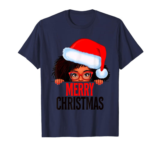 Mrs. Claus Santa Melanin Christmas Black Peeking Claus T-Shirt