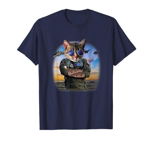 Funny Cat F22 Raptor Fighter Jet Aviator Air force gift T-Shirt for Men Women Kids