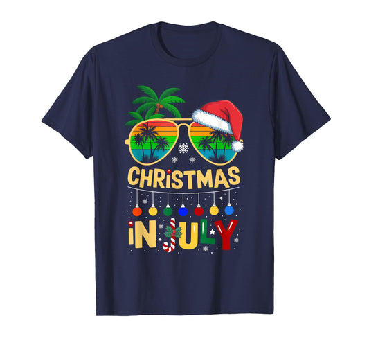 Christmas In July Sunglasses Beach Summer Santa T-Shirt