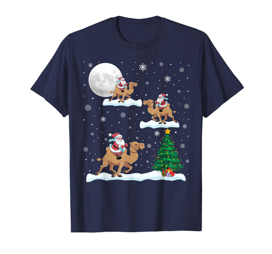 Funny Xmas Lighting Tree Santa Riding Camel Christmas T-Shirt