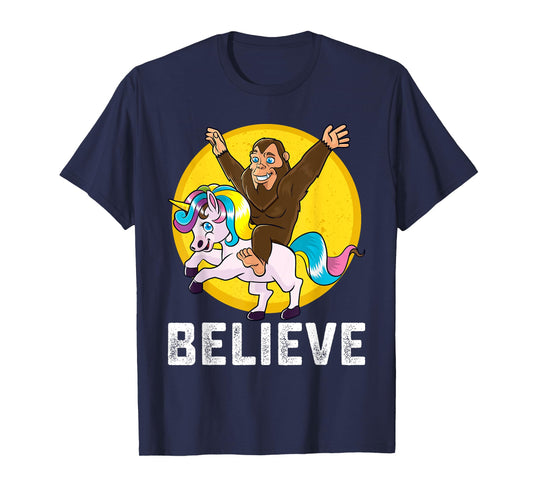 BigFoot Riding Unicorn Believe Sasquatch Men Women Kids T-Shirt