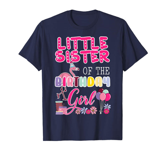 Little Sister Of The Birthday Girl Flamingo Theme Party T-Shirt