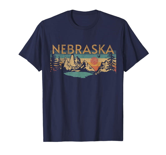 Nebraska USA Outdoor Vintage Nebraska T-Shirt Grey Retro Sunset Crew Neck Classic Fit Short Sleeve Unisex-Adults Small