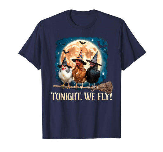 Tonight We Fly Moon Bat Funny Spooky Chicken Witch Halloween T-Shirt