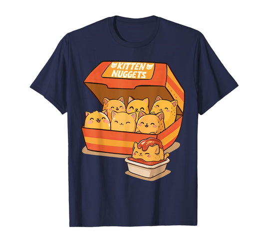 Cat Lover Fast Food Chicken Nuggets Cat Foodie Kitten Nuggets T-Shirt - Unisex-Adults & Kids - Black - Small - Short Sleeve - Cat Themed T-Shirt
