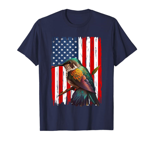 Hummingbird American Flag Bird Lover 4th Of July Men Women T-Shirt