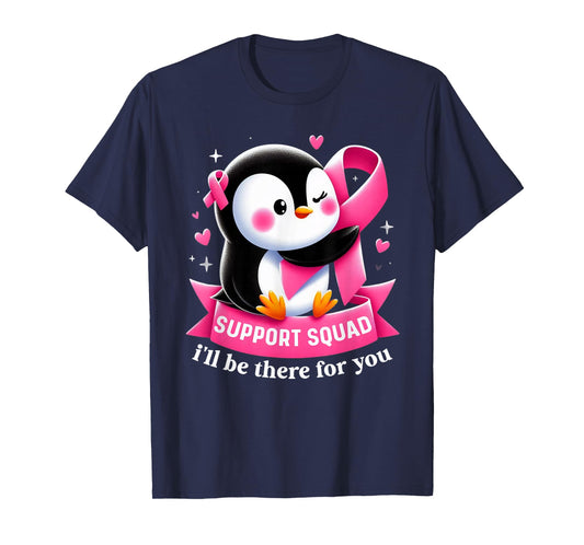 Support Squad Penguin Breast Cancer Awareness Pink Ribbon T-Shirt