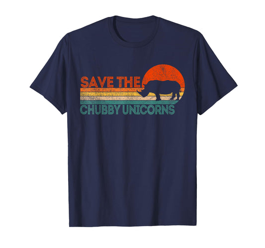 Save The Chubby Unicorns Funny Rhino Chubby Unicorn Retro T-Shirt