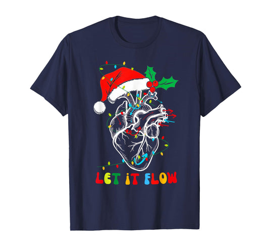 Funny Let It Flow Anatomy Heart Cardiac Nurse Santa Hat Xmas T-Shirt