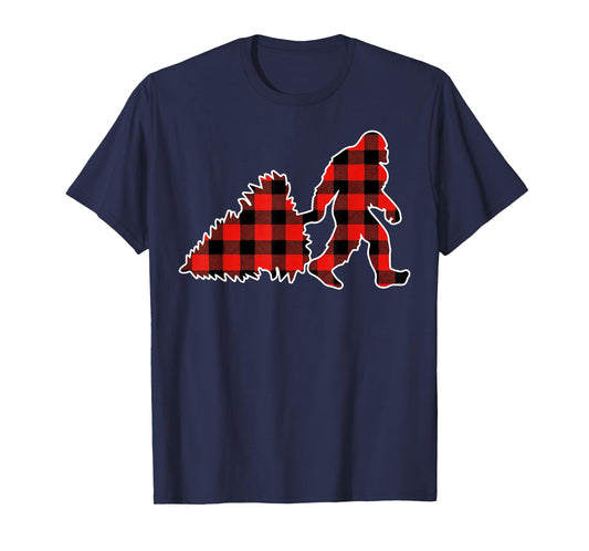 Red Buffalo Plaid Pajama Bigfoot Christmas T-Shirt