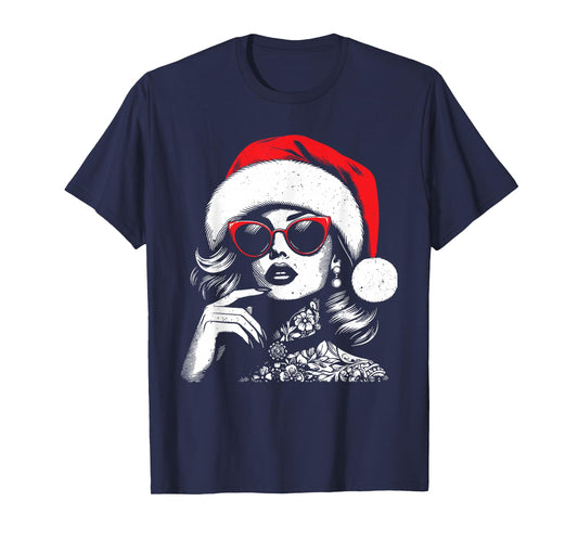 Stylish Mrs Claus, Merry Christmas Xmas Vintage women Girls T-Shirt