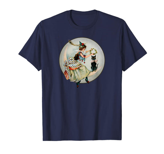 The Black Cat Magazine Vintage Halloween Woman And Cat T-Shirt