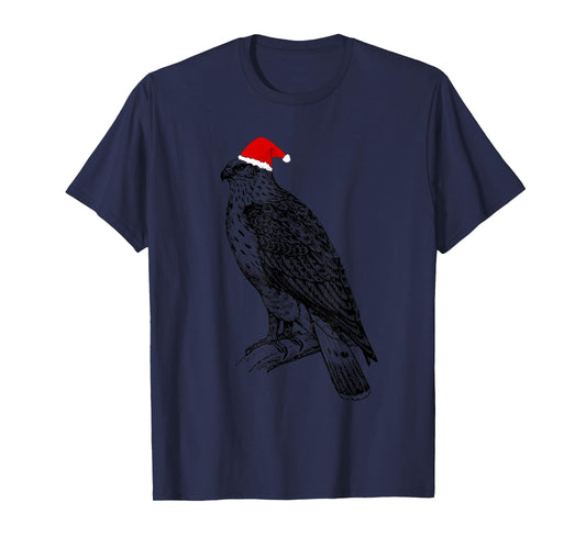 Christmas Hawk in Santa Hat Ornithology Hawk Bird T-Shirt