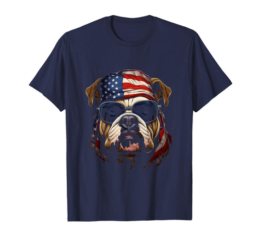 Bulldog Wearing American Flag Bandana Patriotic Paws T-Shirt