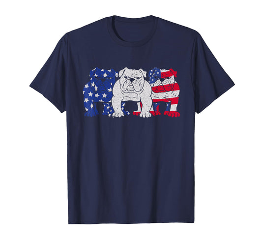 English Bulldog Dog American Flag Puppy Lover 4th of July T-Shirt