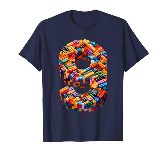 9 Year Old Blocks Building Master Builder 9th Birthday Boy T-Shirt