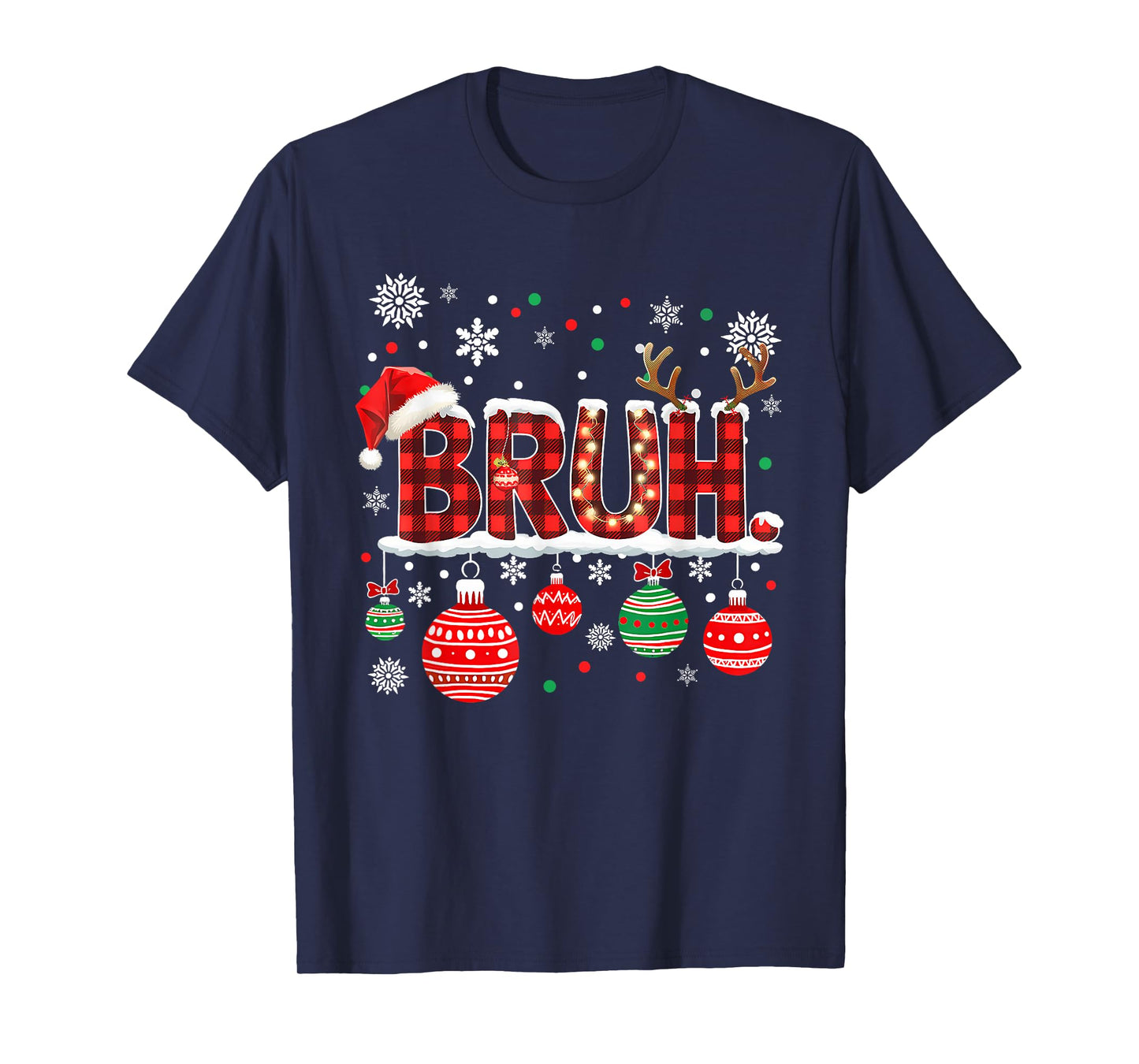 Bruh Funny Christmas Plaid Teens Boys Kids Xmas Pajamas T-Shirt