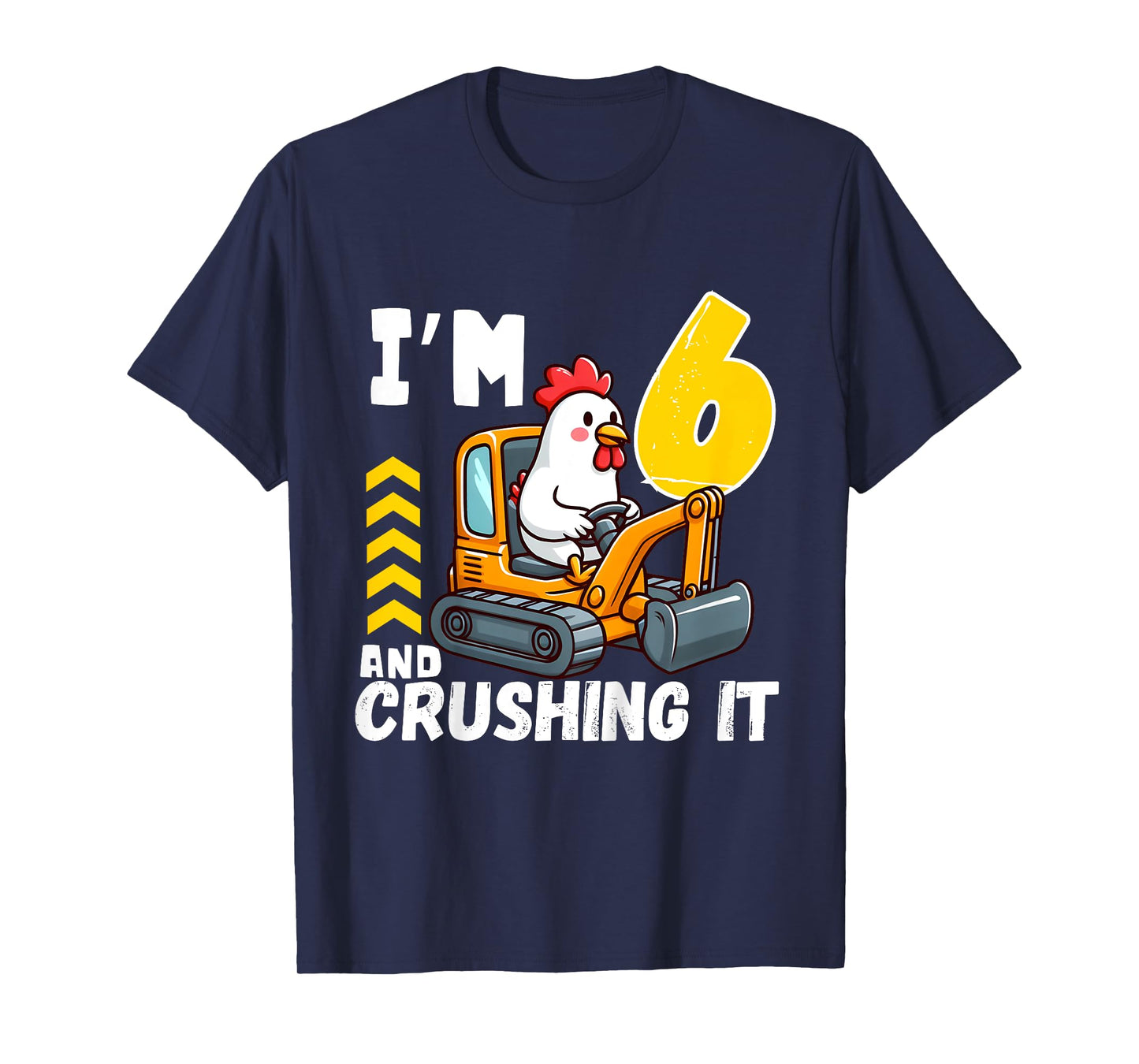 Kids Six 6yr 6th Birthday Construction Boy 6 Years Old Chicken T-Shirt